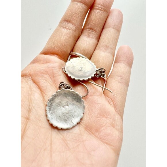 Vintage Navajo 925 Sterling Silver Sun Face Geometric Drop Earrings - Picture 7 of 10